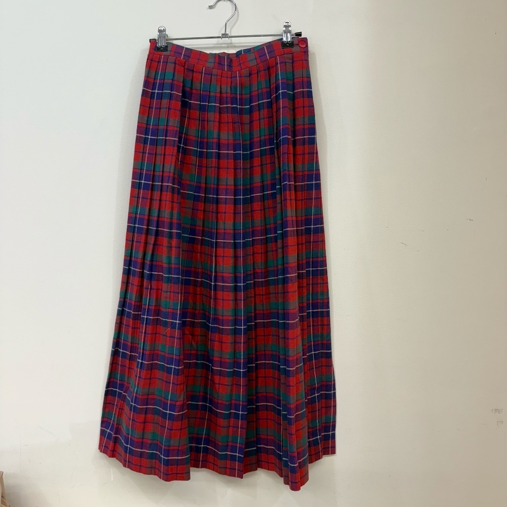 Vintage Plaid Academia Maxi Skyr Skirt 100% Cotton Size XXS